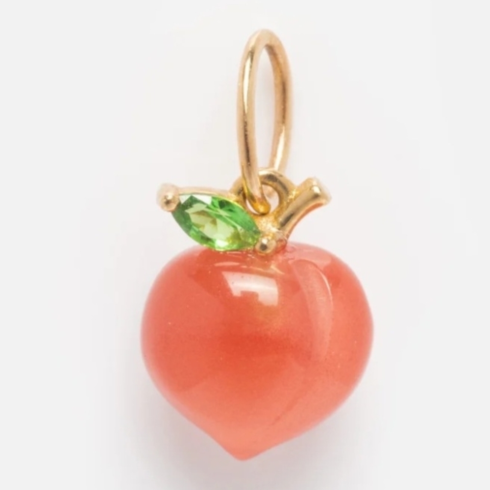 Gold and Orange Peach Pendant with Green Leaf